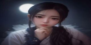 夜勤病栋神秘病人形象，身穿病号服坐在病床边缘，空洞的眼神凝视着窗外的黑暗，画面充满诡异气氛